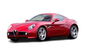 Alfa Romeo 8C – exclusieve sportwagen uit 2007–2010 met V8-middenmotor, carbon carrosserie, luxe interieur en klapsleutel met transponder en afstandsbediening.