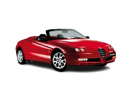 Alfa Romeo Spider – tweezits cabriolet uit 1995–2005 met stoffen dak, sportieve lijnen en identiek front als de GTV coupé, voorzien van mechanische of transpondersleutel met afstandsbediening.